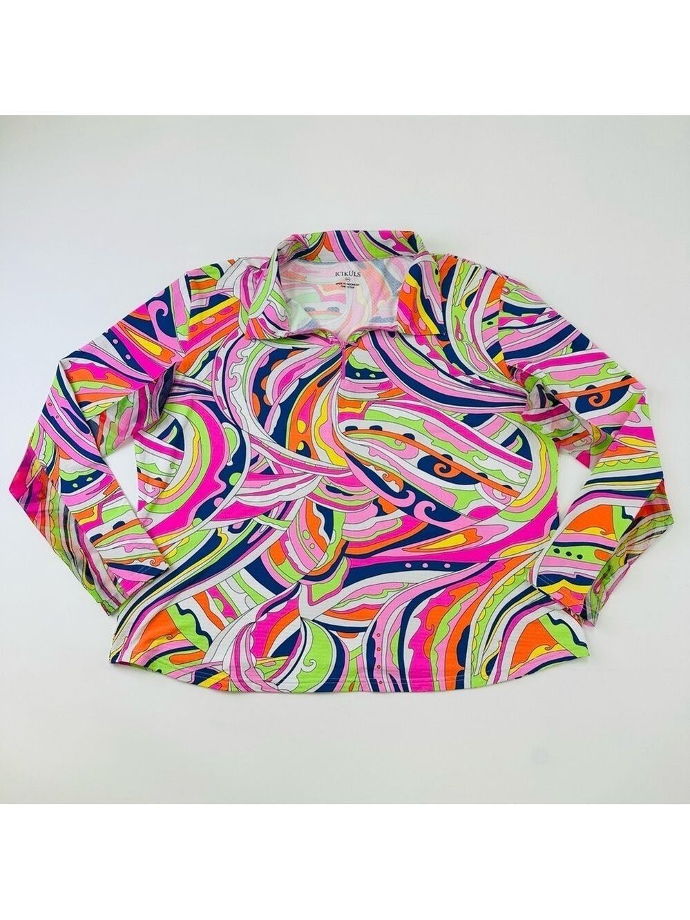 Icikuls Mock Neck Long Sleeve Mesh Cooling Sun Shirt Retro Swirl XXL